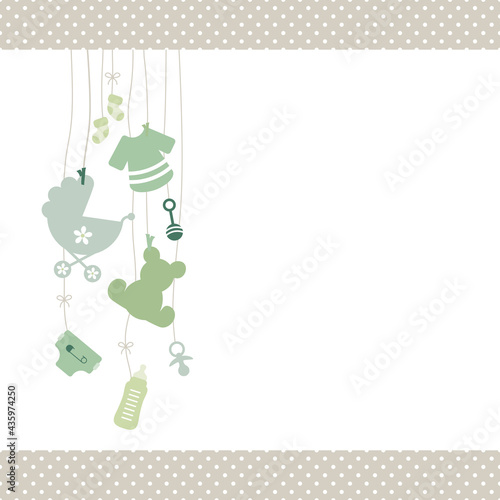 Links Hängende Babysymbole Unisex Grün Kanten Punkte Beige