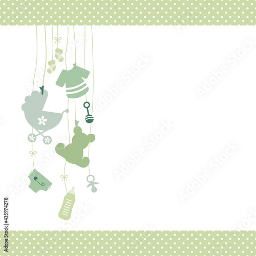 Links Hängende Babysymbole Unisex Grün Beige Kanten Punkte