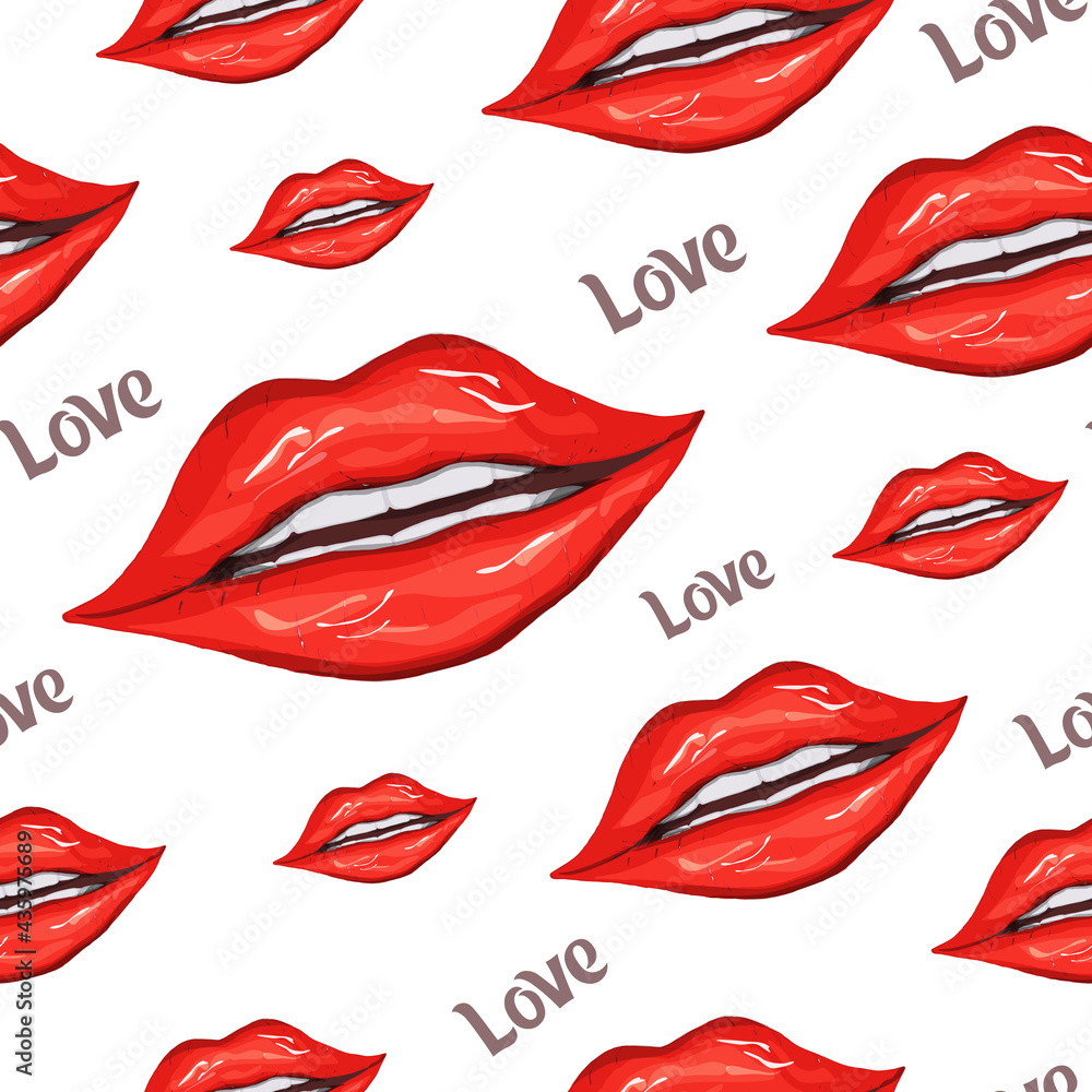 seamless pattern of realistic female lips. fashionable makeup, red lip gloss, kiss in realistic style. vector illustration for paper, design, your ideas. seamless pattern of realistic female lips. fashionable makeup, red lip gloss, kiss in realistic style. vector illustration for paper, design, your ideas.