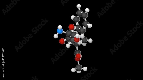 Aspartame - artificial sweetener. Chemical model and molecular structure, E951 food additive. C14H18N2O5. 3D render. Seamless loop. RGB + Alpha (Transparent) channel photo