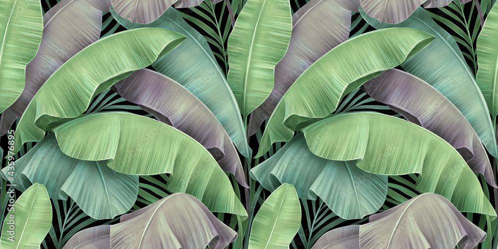 custom made wallpaper toronto digitalTropical exotic seamless pattern of vintage pastel color banana leaves, palm foliage. Hand-drawn textured beautiful 3D illustration. Glamorous luxury background. Good for wallpapers, fabric printing.