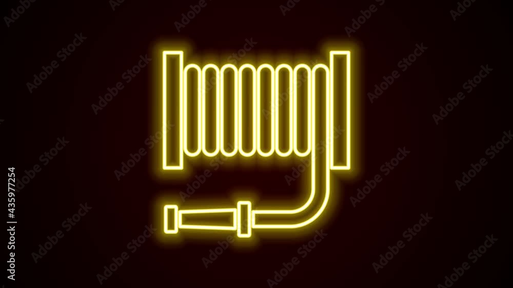 Glowing neon line Fire hose reel icon isolated on black background. 4K Video motion graphic animation Glowing neon line Fire hose reel icon isolated on black background. 4K Video motion graphic animation