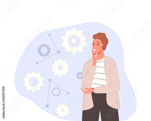 Character in process with mental mindset types or creative models to solve the problem. Vector illustration mind behavior concepts