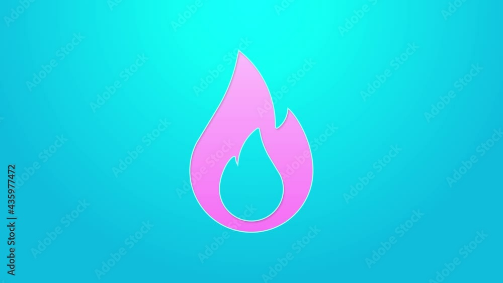 Pink line Fire flame icon isolated on blue background. 4K Video motion graphic animation Pink line Fire flame icon isolated on blue background. 4K Video motion graphic animation