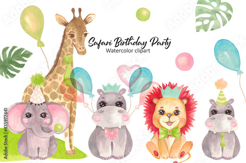 Birthday party Safari animals clipart. Banner baby animals african friends