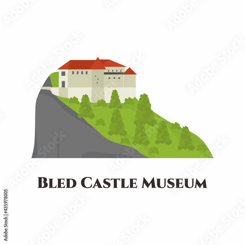 Bled Castle is a medieval castle built on a precipice above the city of Bled in Slovenia. A great place to visit and enjoy with beautiful view. Vector flat travel icon about Slovenia photo