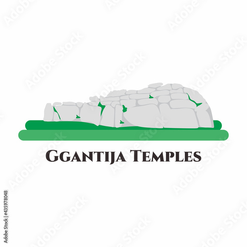 Ġgantija Temples. One of the oldest free standing monuments in the world. Included in the UNESCO World Heritage List. Cartoon landmarks, tourist attractions. Vector flat illustration