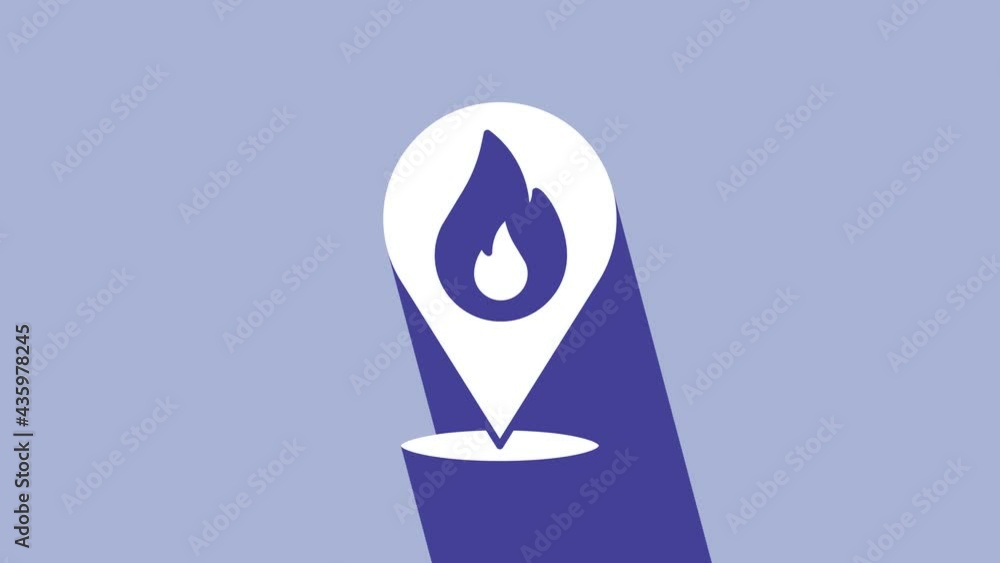 White Map pointer with fire flame icon isolated on purple background. Fire nearby. 4K Video motion graphic animation White Map pointer with fire flame icon isolated on purple background. Fire nearby. 4K Video motion graphic animation