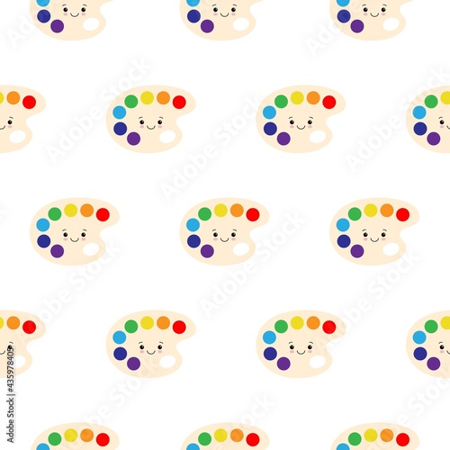 seamless pattern of kawaii art palette creative instrument cartoon