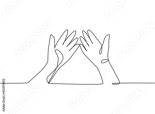 Single one line drawing of twelve steps hand washing. Finally, both palms are clean and dry from water. Hands are clean and hygienic. Modern continuous line draw design graphic vector illustration.