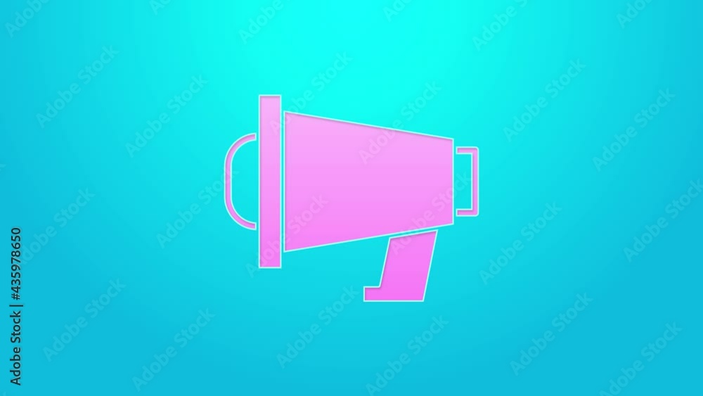 Pink line Megaphone icon isolated on blue background. Speaker sign. 4K Video motion graphic animation Pink line Megaphone icon isolated on blue background. Speaker sign. 4K Video motion graphic animation