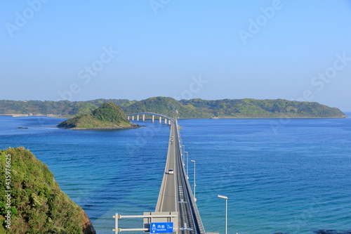 Tsunoshima Ohashi Bridge in the blue ocean