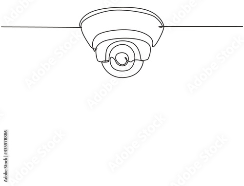 Single one line drawing of cctv located on the ceiling of the office to monitor and maintain security from crime. The result of technological advances. One line draw design graphic vector illustration