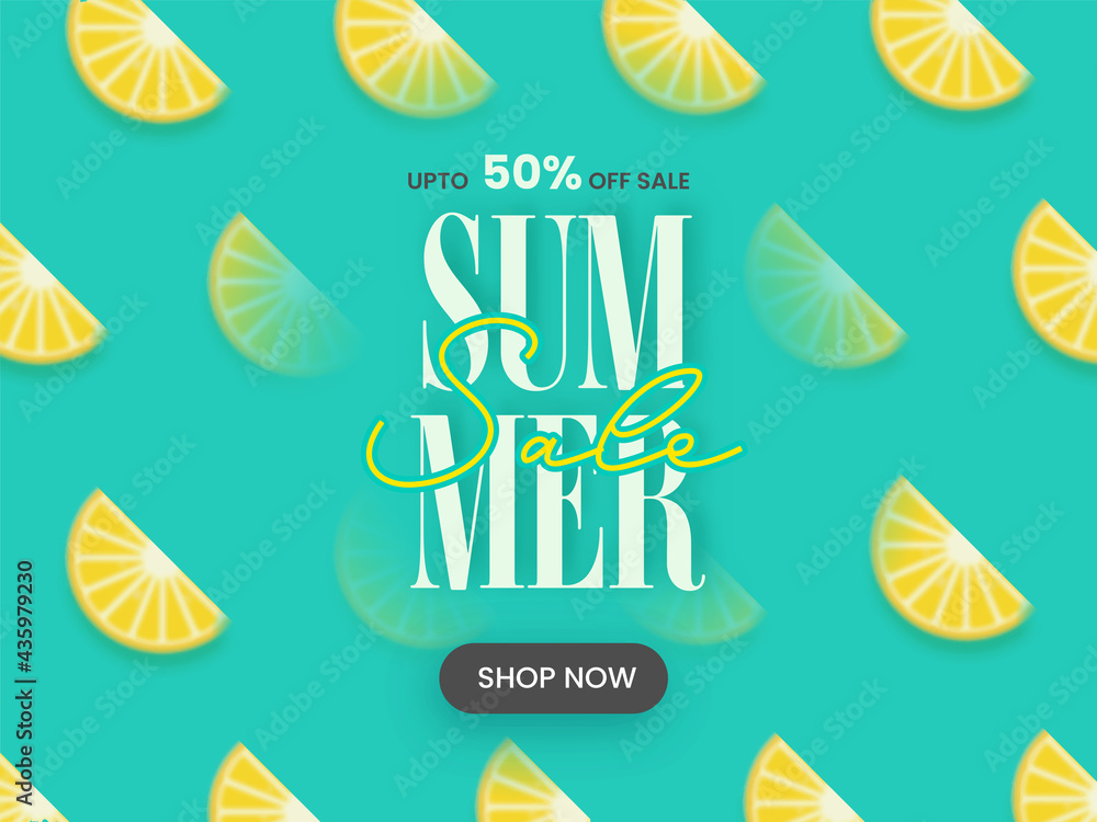 UP TO 50% Off For Summer Sale Poster Design Decorated With Lemon Slices.