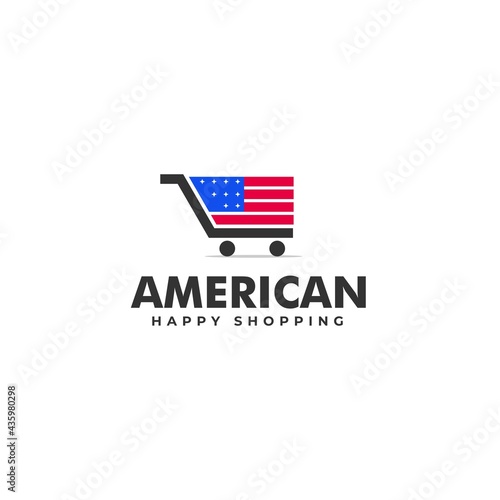 Vector Logo Illustration American Shopping Color Mascot Style.