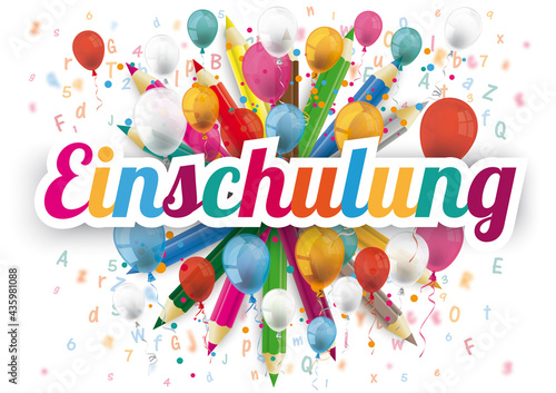 Einschulung Cover mit bunten Luftballons