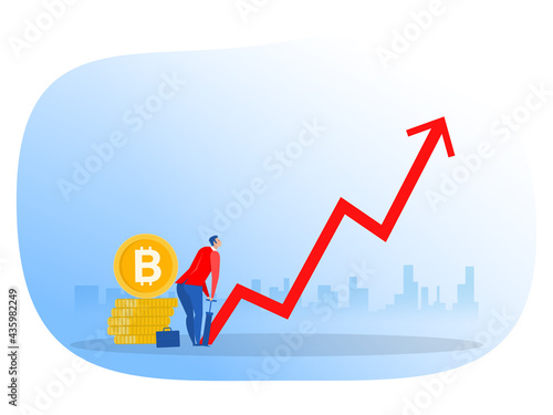 businessman bitcoin by air pump. growth invest concept.vector illustrator