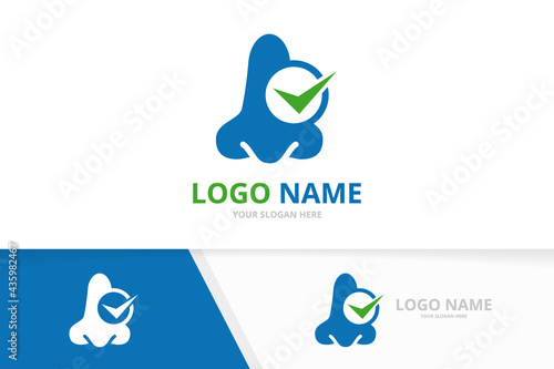 Vector nose and check mark logo combination. ENT clinic, otolaryngology logotype design template.