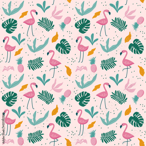 Wallpaper Mural Tropical seamless pattern with flamingos, exotic leaves. Vector Torontodigital.ca