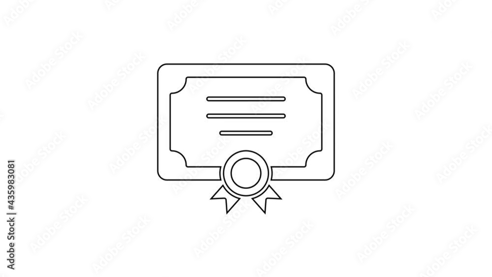Black line Certificate template icon isolated on white background. Achievement, award, degree, grant, diploma concepts. 4K Video motion graphic animation Black line Certificate template icon isolated on white background. Achievement, award, degree, grant, diploma concepts. 4K Video motion graphic animation