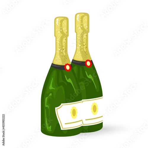 Cartoon prosecco or sparkling wine bottles. Vector alcoholic beverage, package for storage and delivery of drink. Transport, export, alcohol concept isolated on white