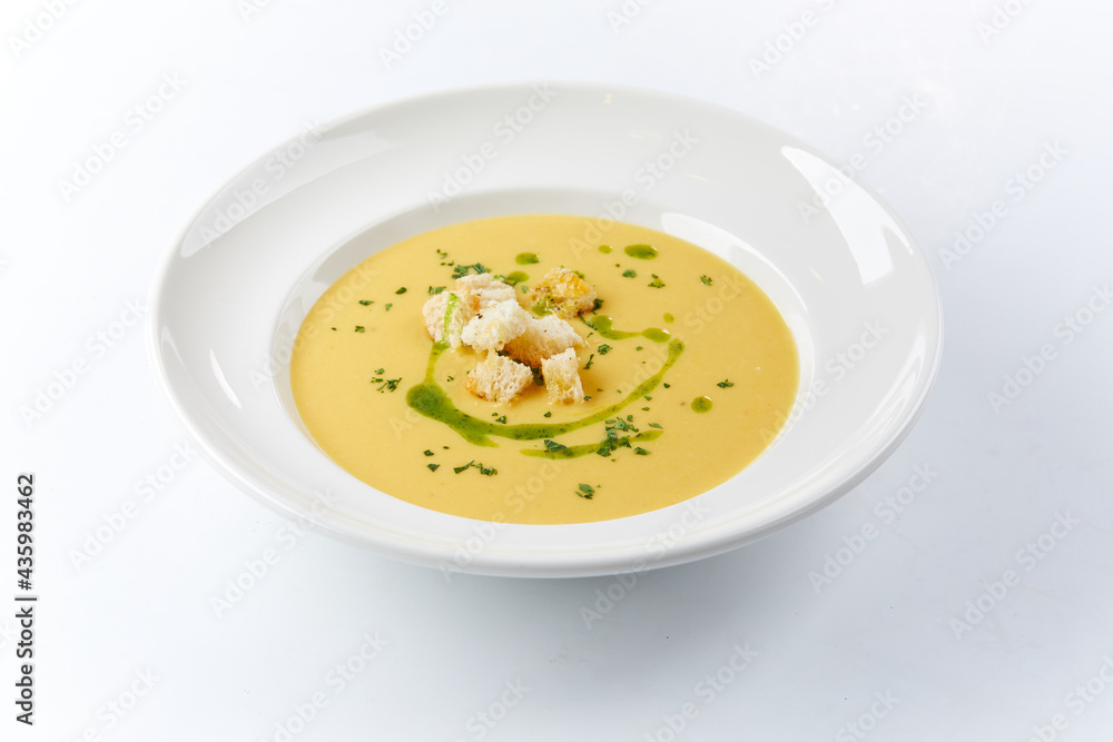 cream soup in the white plate cream soup in the white plate