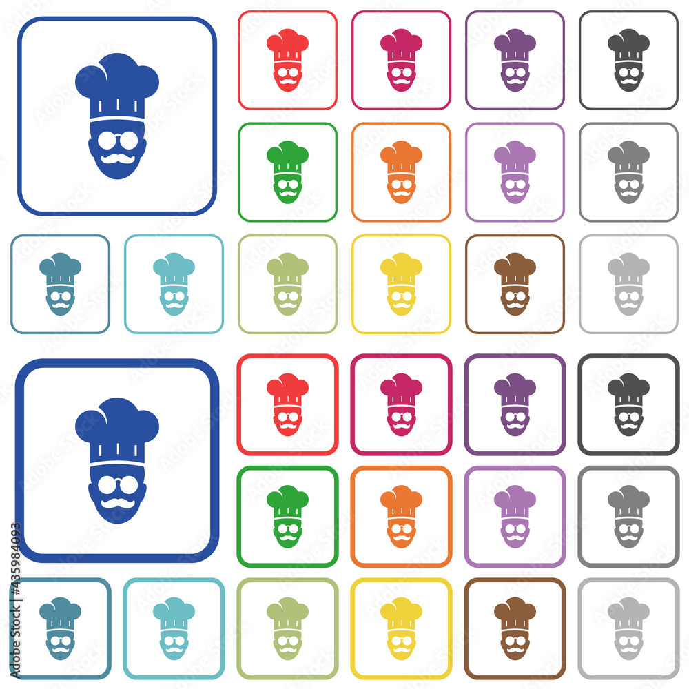 master chef with glasses and mustache outlined flat color icons master chef with glasses and mustache outlined flat color icons