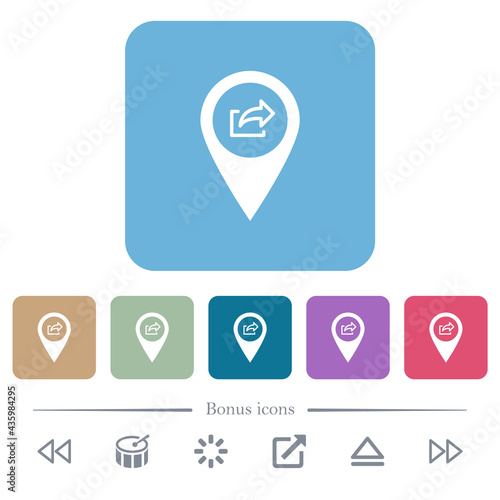 Export GPS map location flat icons on color rounded square backgrounds