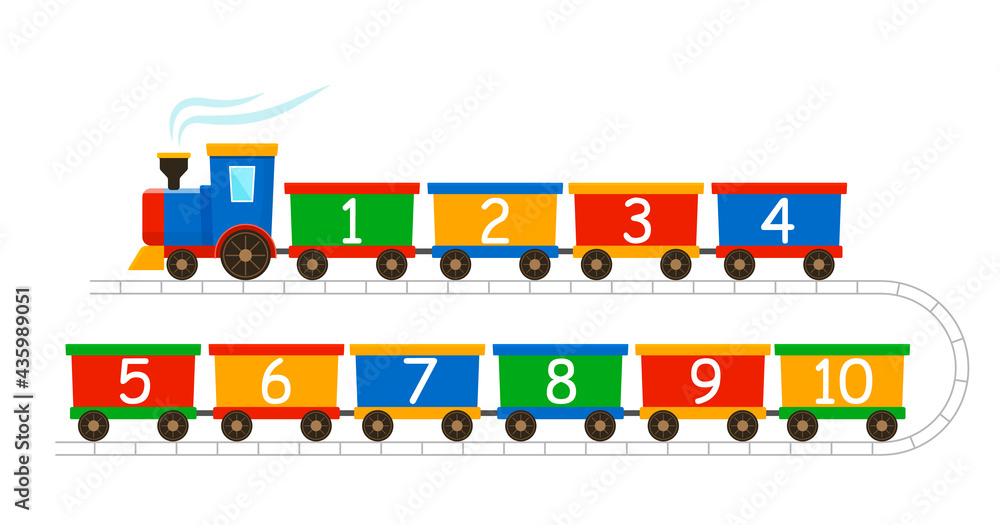 children's constructor train with trailers with numbers from 1 to 10. The concept of preschool education.