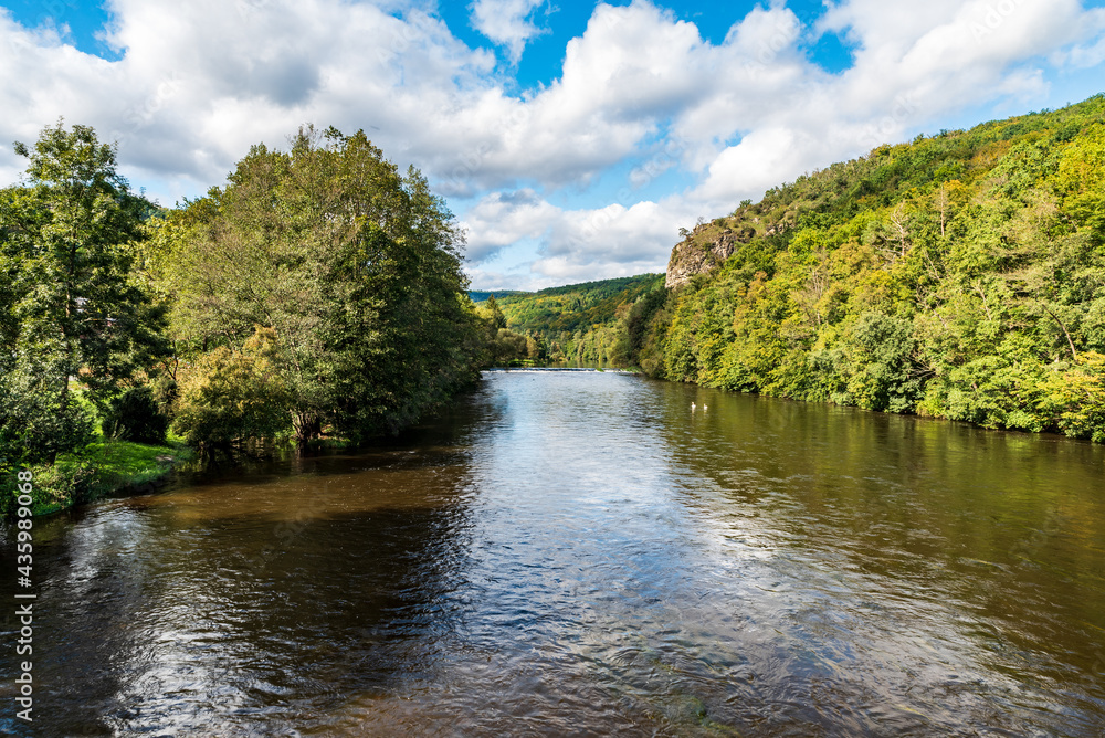 Beautiful Podyji / Thayatal national park on czech - austrian borders with Dyje river and forest covered hill with smaller rock formations Beautiful Podyji / Thayatal national park on czech - austrian borders with Dyje river and forest covered hill with smaller rock formations