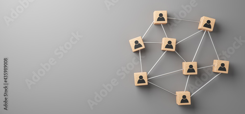 Wooden blocks with people icon, 3d illustration, human resources and team management concept.