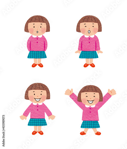 ピンクの服のかわいい女の子　4ポーズ