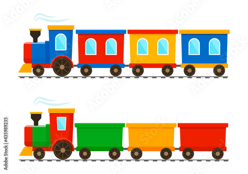 Set of two trains, Passenger and cargo. Icon of a children's toy. flat vector illustration