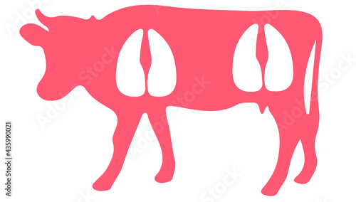 
A contour image of a red-orange cow on a white background with white footprints on the animal's body