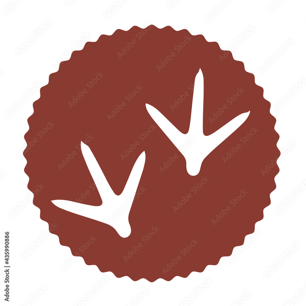 Obraz premium The contour image of the footprints of a rooster in white on a brown background in the form of a circle with a wavy frame