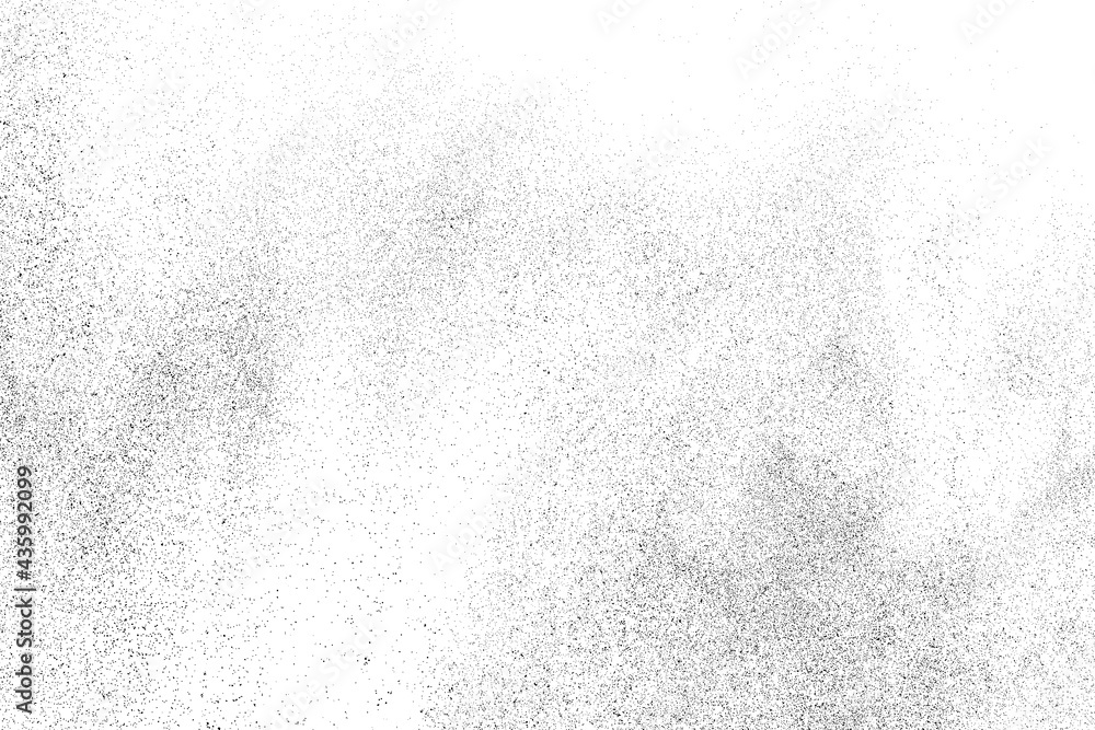 Distressed black texture. Dark grainy texture on white background. Dust overlay textured. Grain noise particles. Rusted white effect. Grunge design elements. Vector illustration, EPS 10.