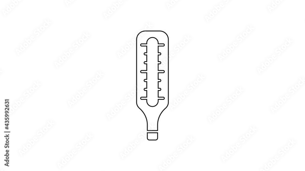 Black line Medical thermometer for medical examination icon isolated on white background. 4K Video motion graphic animation Black line Medical thermometer for medical examination icon isolated on white background. 4K Video motion graphic animation