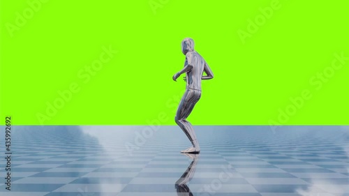 Silver or chrome metallic dancer without face is dancing on a reflective floor - 3D illustration photo