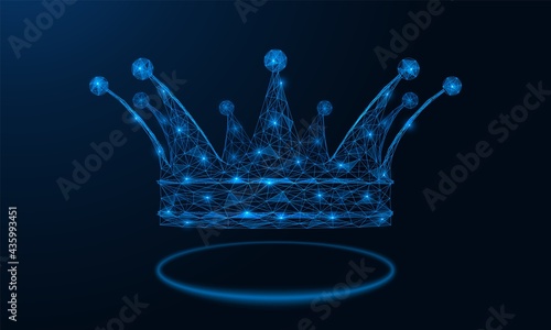 A crown, a symbol of power. Polygonal construction of lines and points. Blue background.