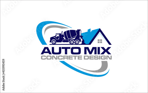 Illustration vector graphic of concrete mixer truck logo design template