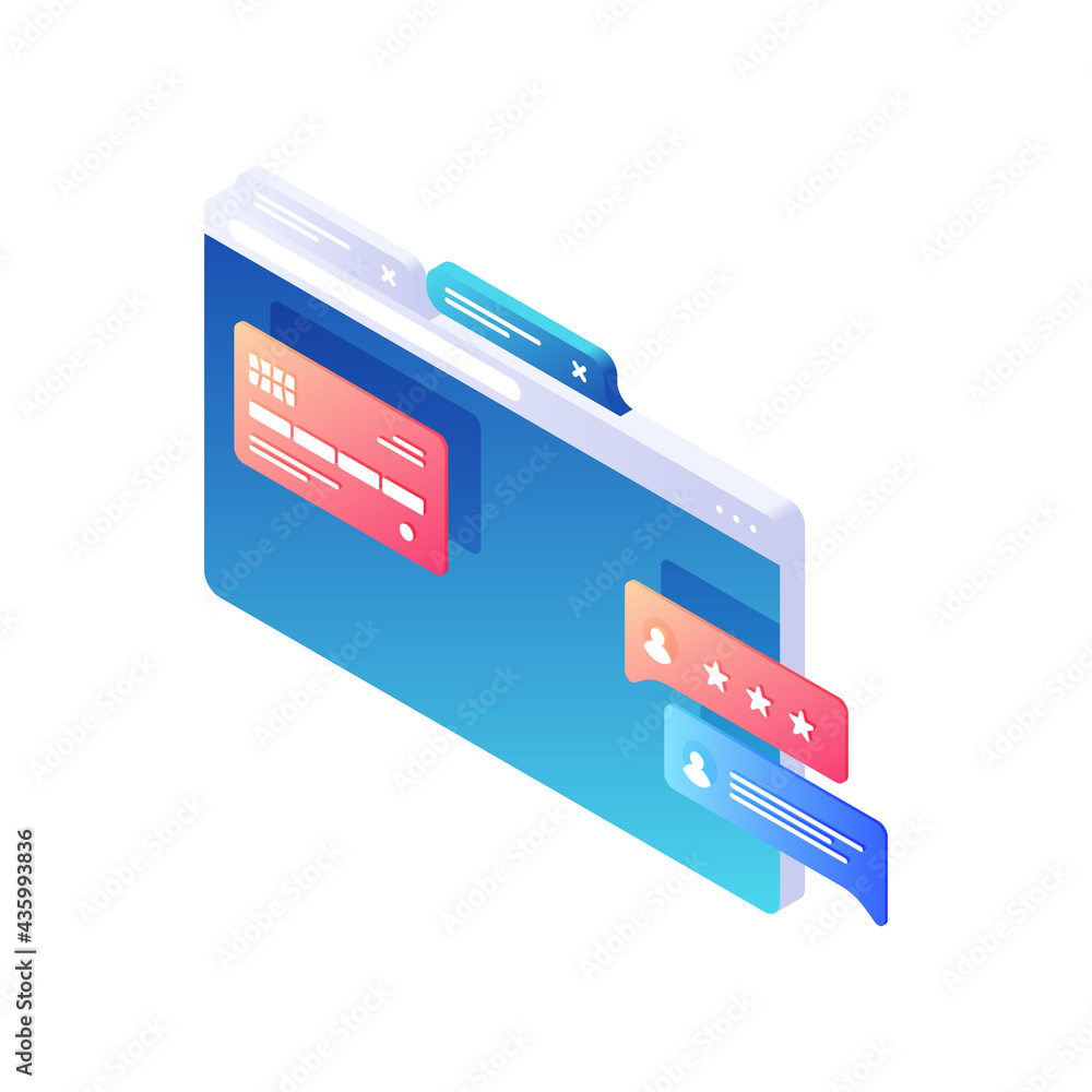 Payment and purchases in online application isometric illustration. Viewing rating of web stores with reading reviews and characteristics. Financial calculation red credit card vector concept. Payment and purchases in online application isometric illustration. Viewing rating of web stores with reading reviews and characteristics. Financial calculation red credit card vector concept.
