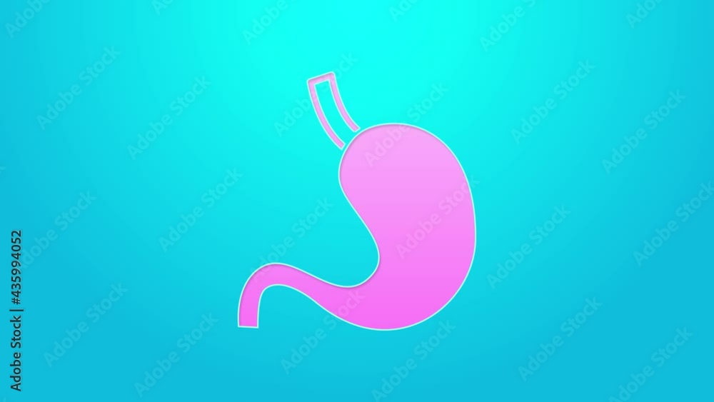 Pink line Human stomach icon isolated on blue background. 4K Video motion graphic animation Pink line Human stomach icon isolated on blue background. 4K Video motion graphic animation