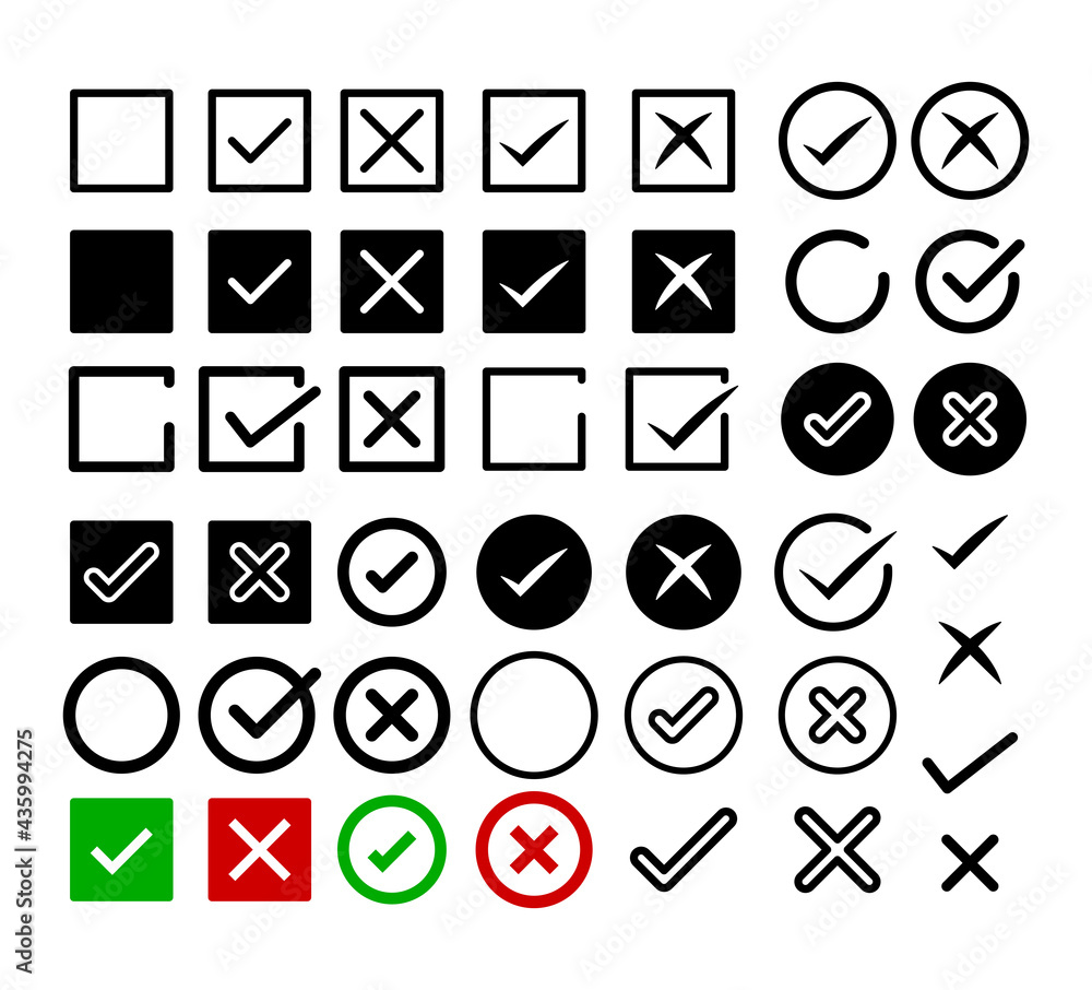 Check mark icon set. Right and wrong symbol. Stock Vector | Adobe Stock