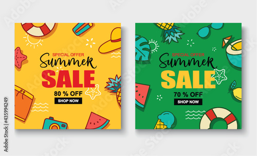 Summer sale banner cover template background. Summer discount special offer cute design. photo