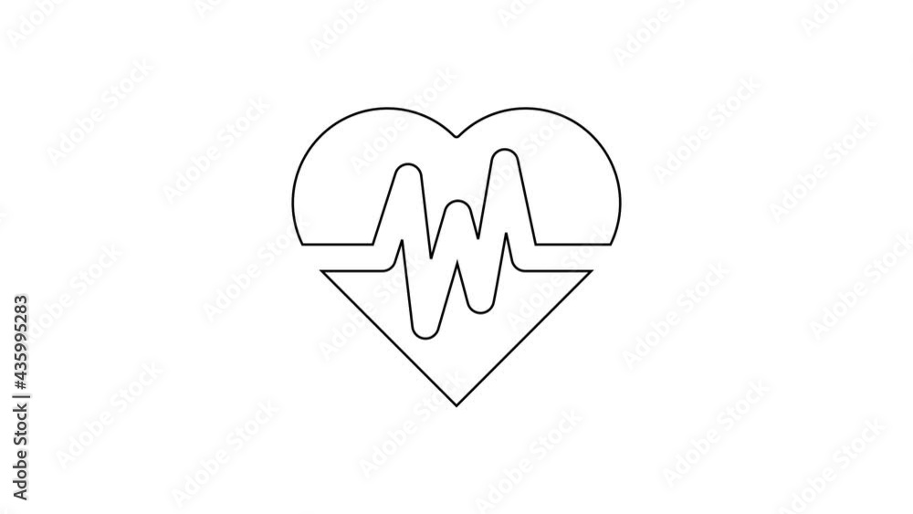 Black line Heart rate icon isolated on white background. Heartbeat sign. Heart pulse icon. Cardiogram icon. 4K Video motion graphic animation Black line Heart rate icon isolated on white background. Heartbeat sign. Heart pulse icon. Cardiogram icon. 4K Video motion graphic animation