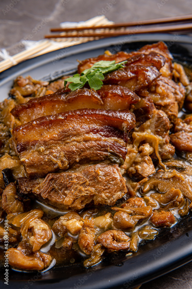 Delicious Braised pork belly or khau bak 

Khau bak is Chinese traditional cuisine.