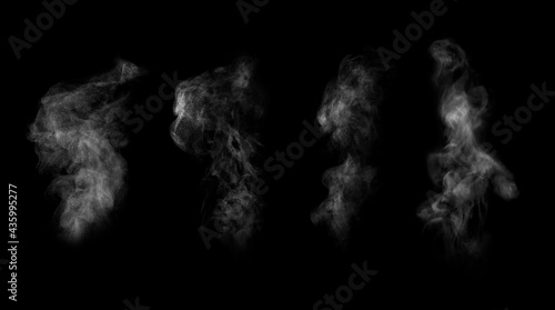 White steam columns rising on black background, collage. Banner design