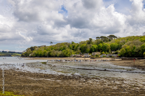 HELFORD, CORNWALL, UK - MAY 14 : View from Helford Creek at low tide in Helston, Cornwall on May 14, 2021