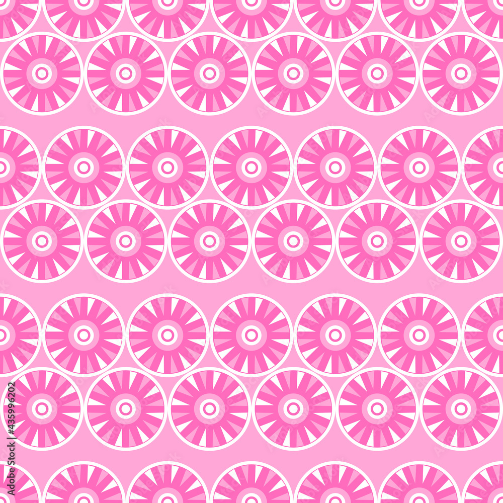 pink and white wheels with pink background seamless repeat pattern