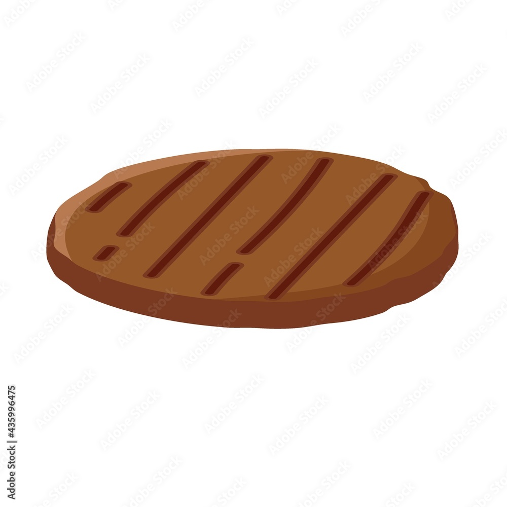 Burger Cutlet isolated on white background. Burger meat cutlet. Butchery business. Flat design style for menu cafe, restaurant, poster, sticker. Burger or toast ingredient Burger Cutlet isolated on white background. Burger meat cutlet. Butchery business. Flat design style for menu cafe, restaurant, poster, sticker. Burger or toast ingredient